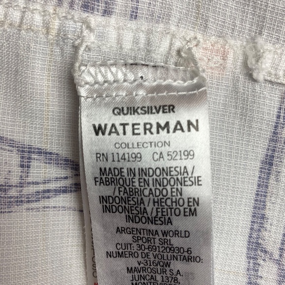 Quiksilver Waterman Collection Menʻs Aloha Shirt White/Blue Size Small - Picture 10 of 11